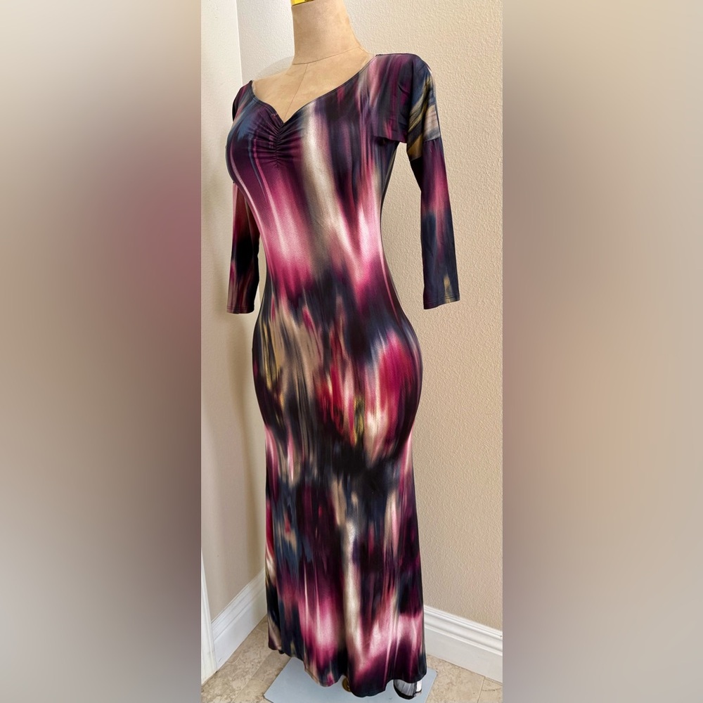 Women's Purple Abstract Print Maxi cocktail party club Dress
